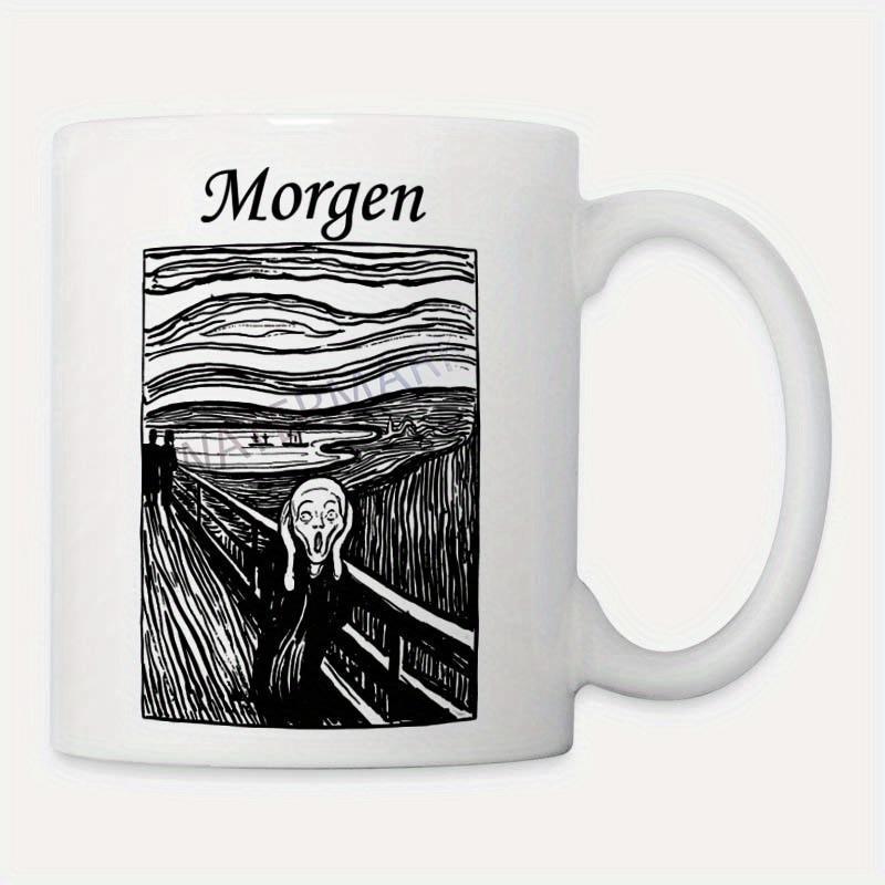 Tailorly White Ceramic 11 oz Mug - Iconic Sketch Of Screaming Figure Standing On A Bridge Under Waves Mug