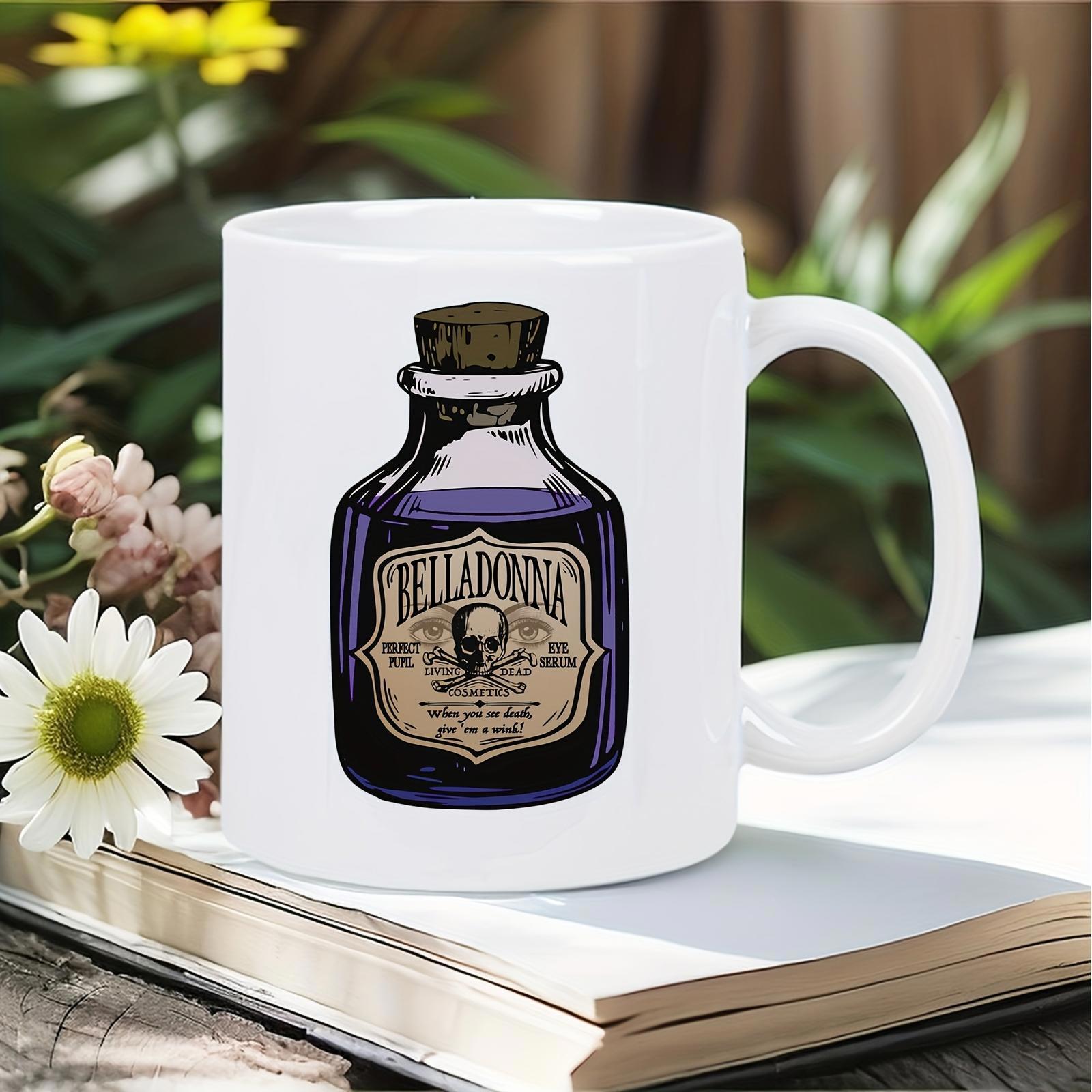 Tailorly White Ceramic 11 oz Mug - Belladonna Mysterious Vintage Glass Poison Vessel With Ornate Label And Intricate Stopper Bottle