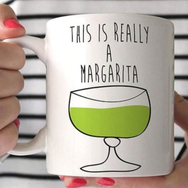 Tailorly White Ceramic 11 oz Mug - This Is Really A Margarita Minimalist Line Art Style Drawing Of A Lime Green Margarita Glass