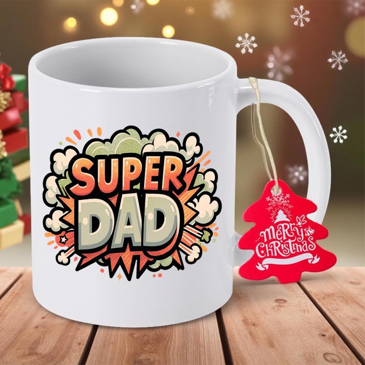 Tailorly White Ceramic 11 oz Mug - Super Dad Vibrant Comic Style Explosion With Retro Pop Art Decorative Clouds Mug