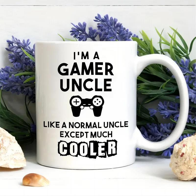 Tailorly White Ceramic 11 oz Mug - Im A Gamer Uncle Like A Normal Uncle Except Much Cooler Sleek Black Silhouette Classic Video Game Controller Among Modern