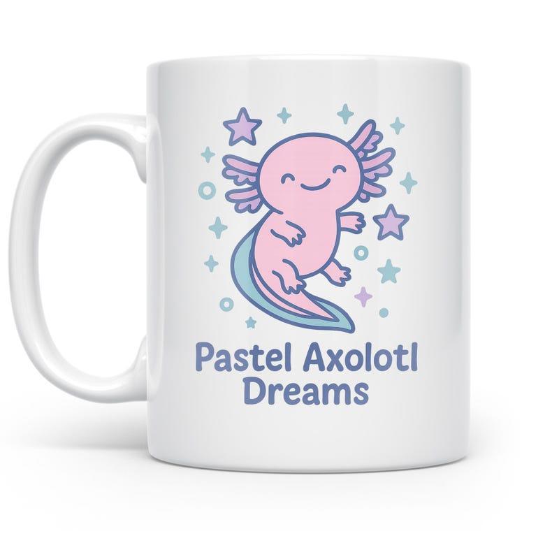 Tailorly White Ceramic 11 oz Mug - Pastel Axolotl Dreams Floating Among Purple Stars And Magical Glowing Blue Sparkles Axolotl