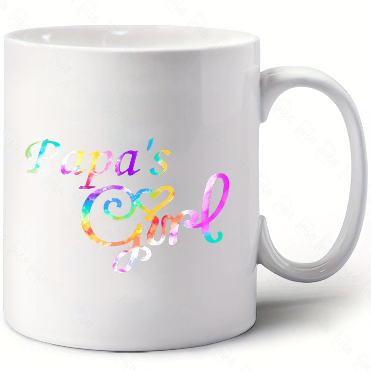 Tailorly White Ceramic 11 oz Mug - Papa's Girl Colorful Rainbow Script Lettering Printed On A Glossy