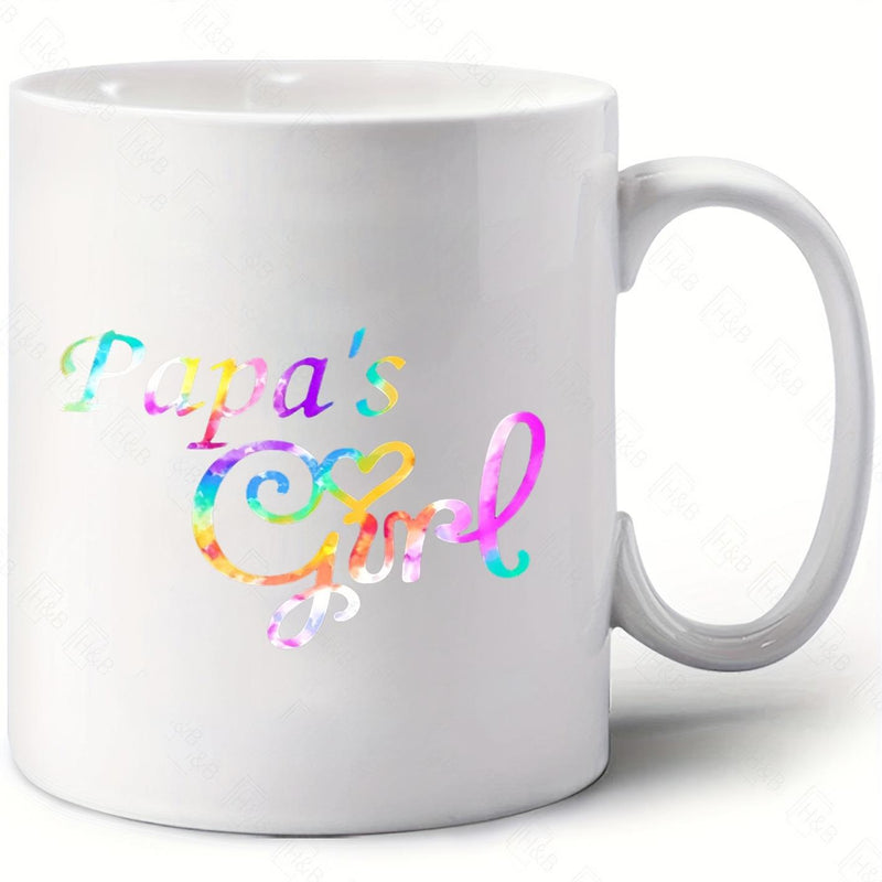 Tailorly White Ceramic 11 oz Mug - Papa's Girl Colorful Rainbow Script Lettering Printed On A Glossy
