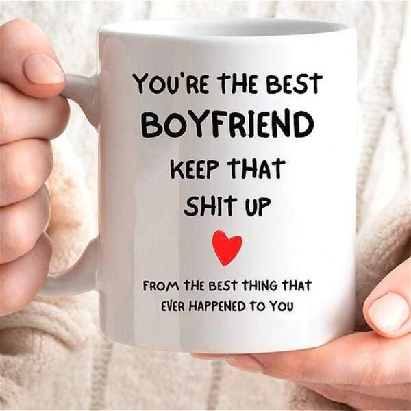 Tailorly White Ceramic 11 oz Mug - You Re The Best Boyfriend Keep That Shit Up From The Best Thing That Ever Happened To You Minimalist Red Heart Symbol Floating