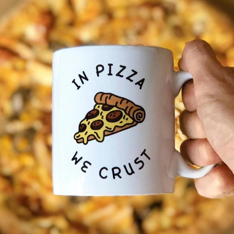 Tailorly White Ceramic 11 oz Mug - In Pizza We Crust Delicious Pepperoni Slice Dripping With Flavor On A Crisp Toasted Pizza