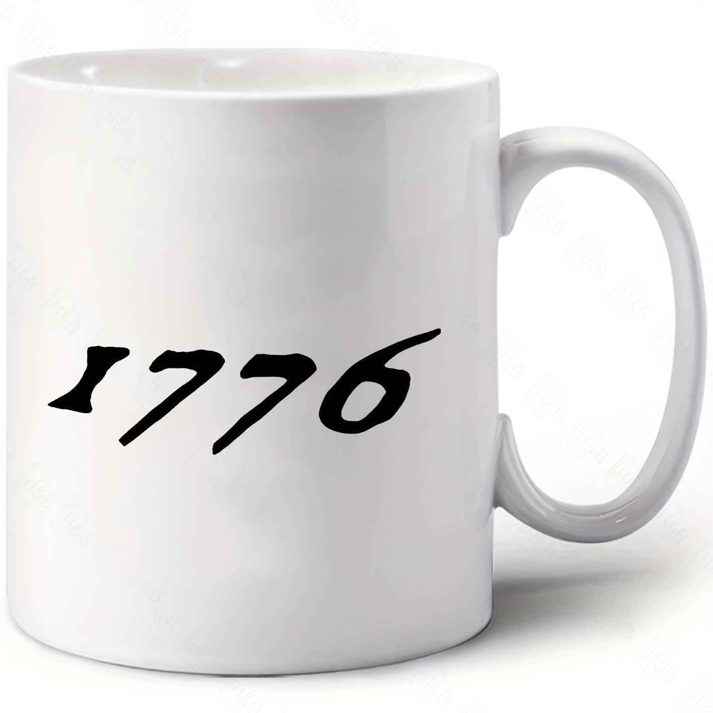 Tailorly White Ceramic 11 oz Mug - 1776 Minimalist Patriotic Design With Bold Black Calligraphy Style Script Digits Mug