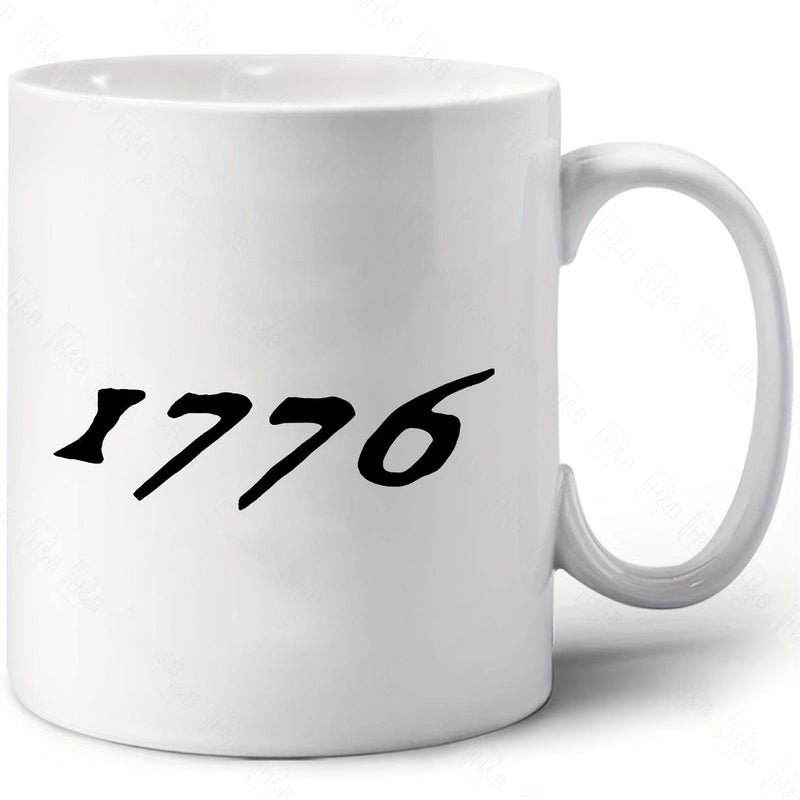 Tailorly White Ceramic 11 oz Mug - 1776 Minimalist Patriotic Design With Bold Black Calligraphy Style Script Digits Mug