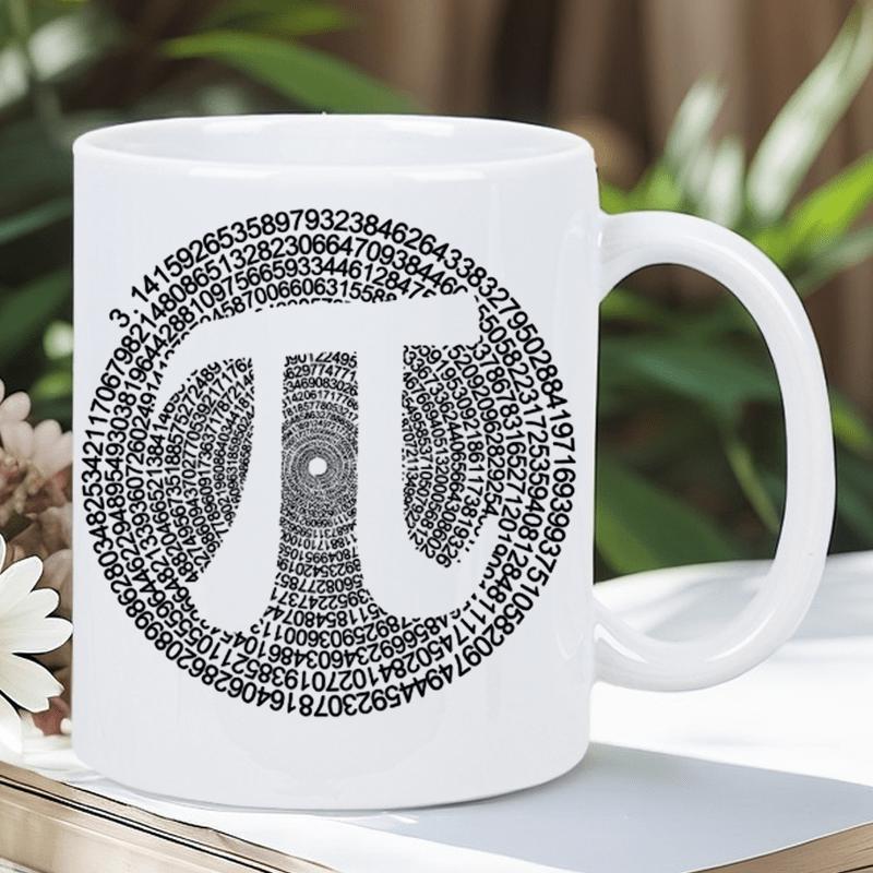 Tailorly White Ceramic 11 oz Mug - Elegant White Greek Mathematical Symbol Over Intricate Spiral Array Of Many Digits Pi