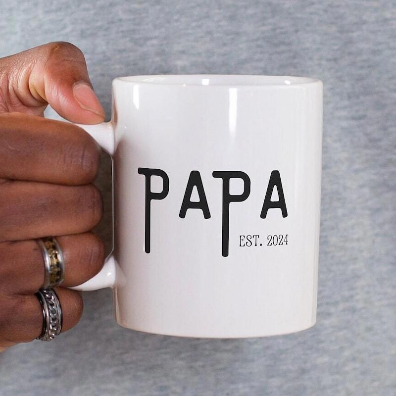 Tailorly White Ceramic 11 oz Mug - Papa Est 2024 Sleek Minimalist Design On A Glossy Smooth Surface