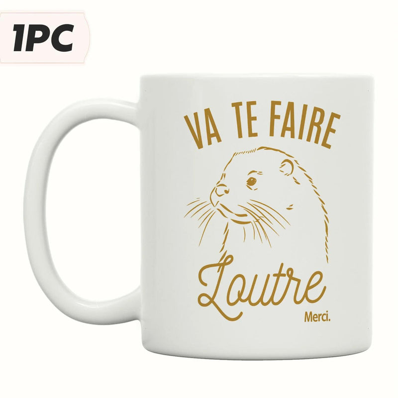 Tailorly White Ceramic 11 oz Mug - Minimalist Golden Line Art Depicting A Cute Aquatic Animal Otter