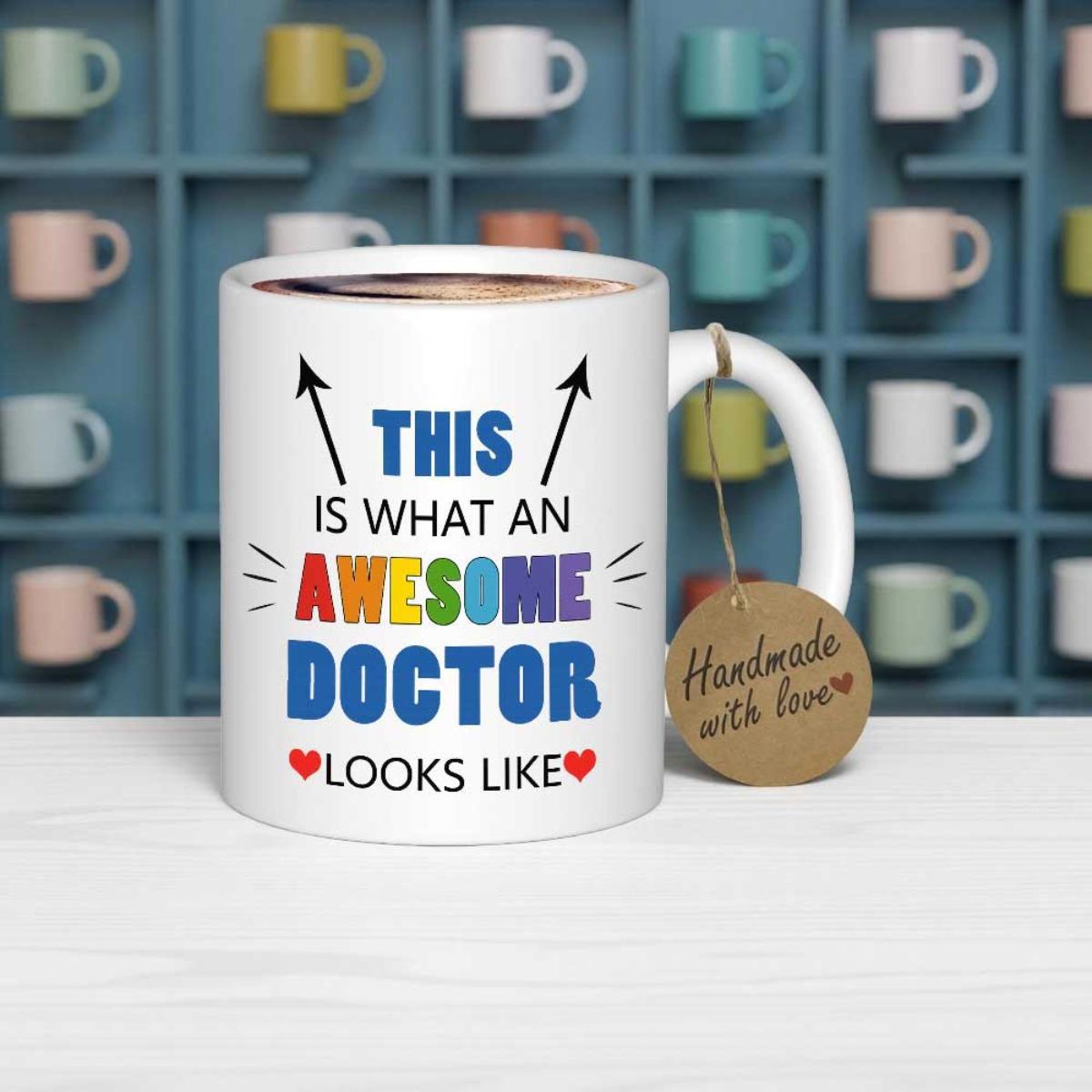 Tailorly White Ceramic 11 oz Mug - This Is What An Awesome Doctor Looks Like Colorful Rainbow Text With Playful Arrows And Small Red Hearts Mug