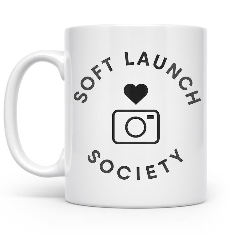 Tailorly White Ceramic 11 oz Mug - Soft Launch Society Minimalist Heart Symbol Combined With Line Art Camera Icon Design Mug