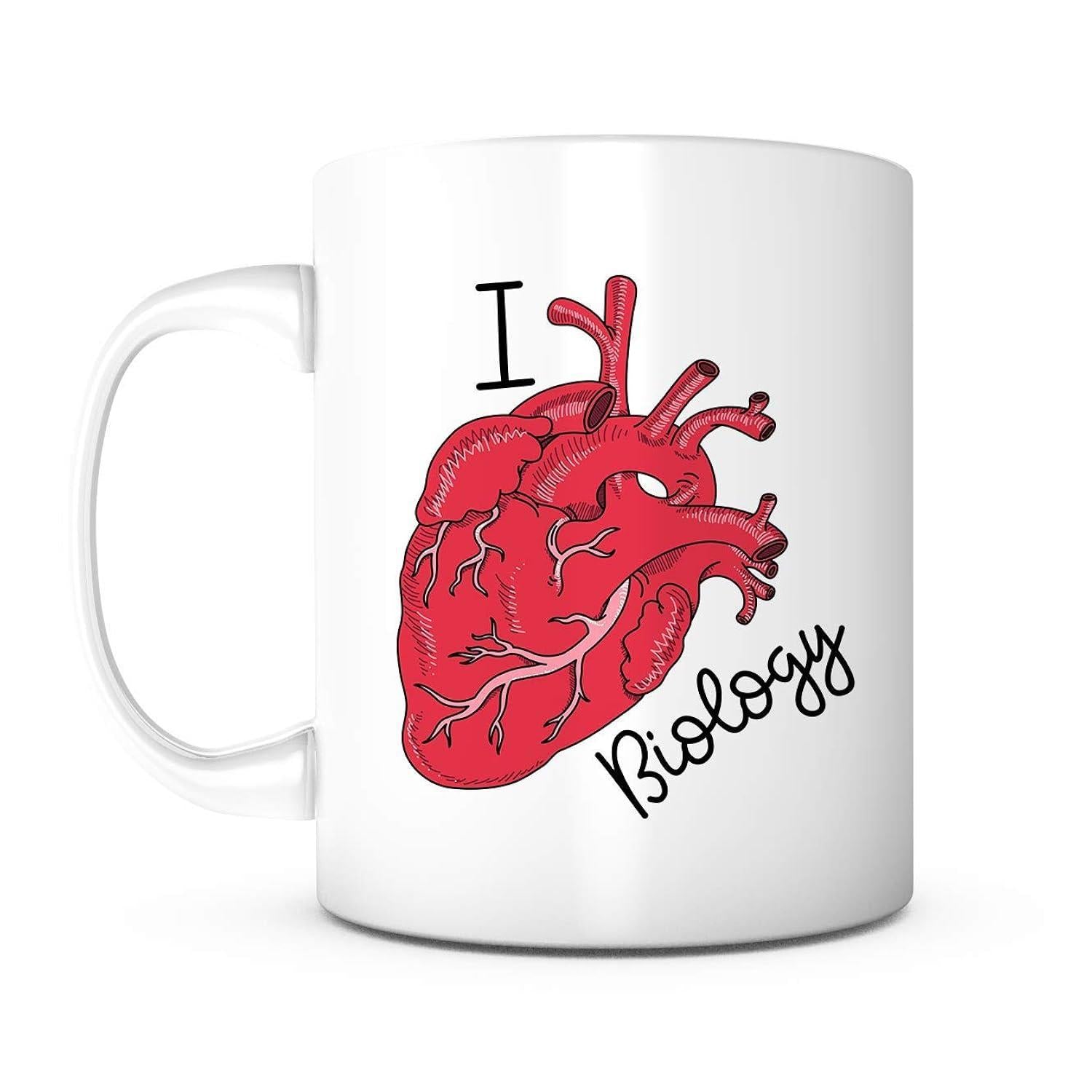 Tailorly White Ceramic 11 oz Mug - I Biology Realistic Anatomical Human Organ With Intricate Veins And Red Artery Heart