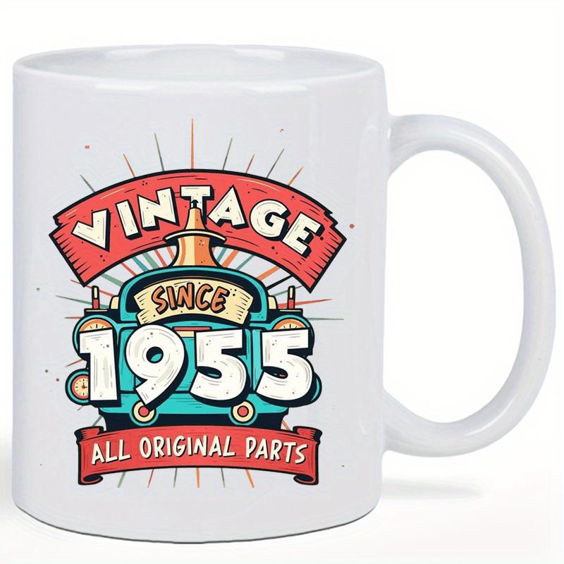 Tailorly White Ceramic 11 oz Mug - Vintage Since 1955 All Original Parts Retro Teal Pickup Truck With Decorative Red Banners Truck