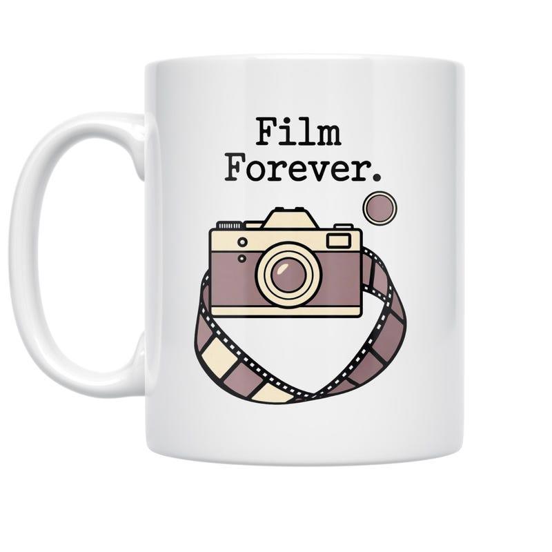 Tailorly White Ceramic 11 oz Mug - Film Forever Classic Retro Analog Device With Negative Film Strip Camera
