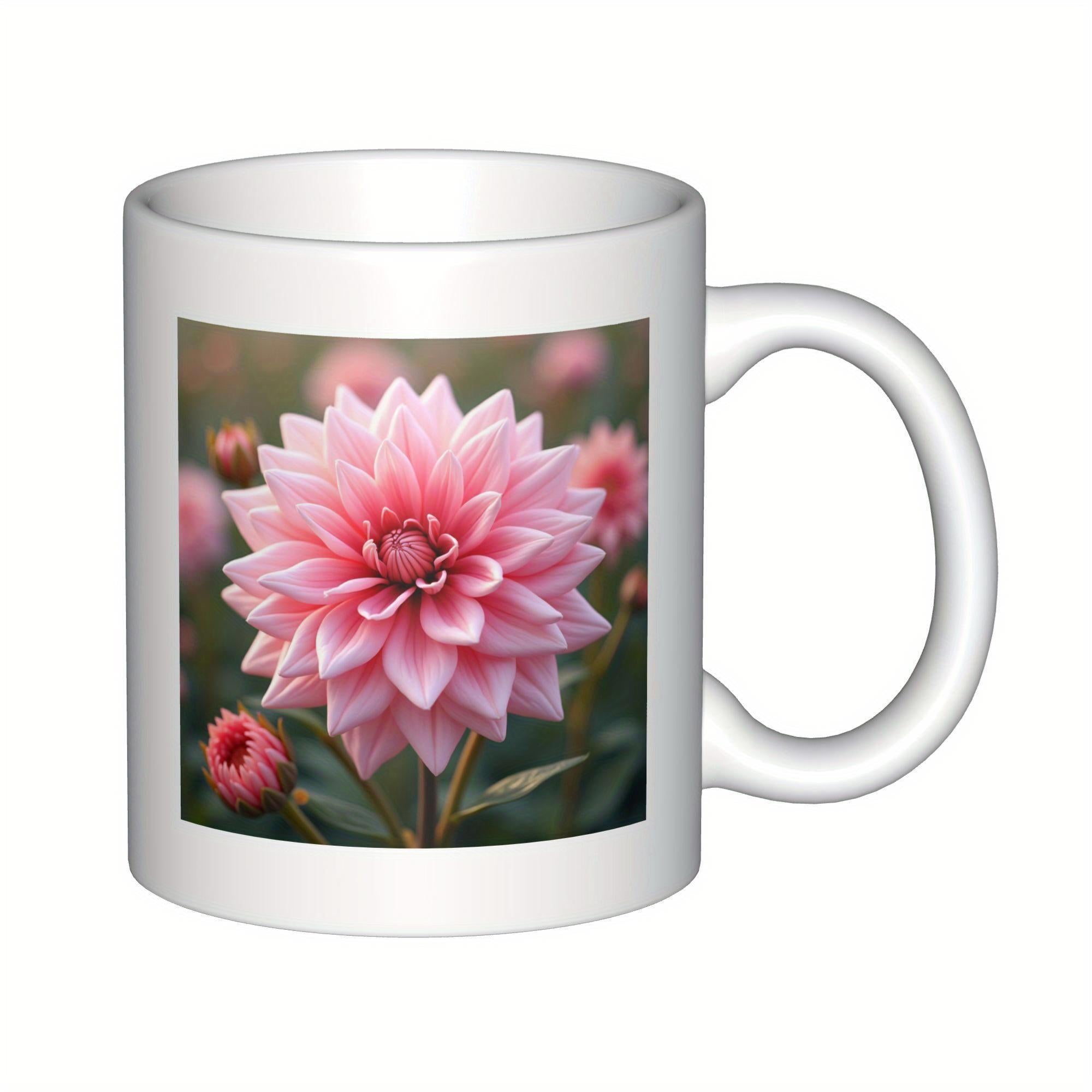 Tailorly White Ceramic 11 oz Mug - Beautiful Pink Petals Blooming In A Lush Green Natural Garden Dahlia