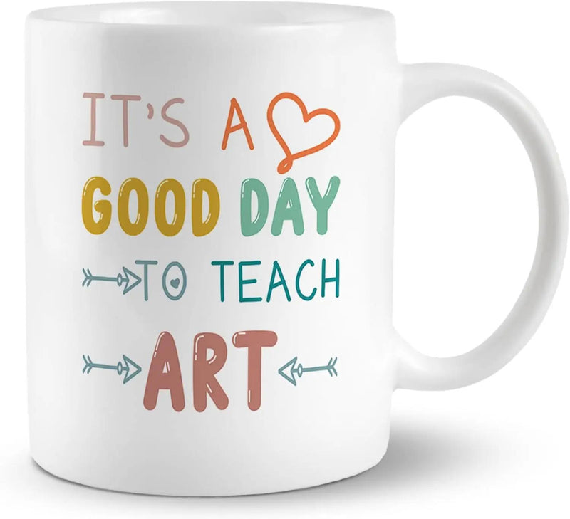 Tailorly White Ceramic 11 oz Mug - Its A Good Day To Teach Art Colorful Whimsical Hand Drawn Text With Decorative Arrows Heart Mug