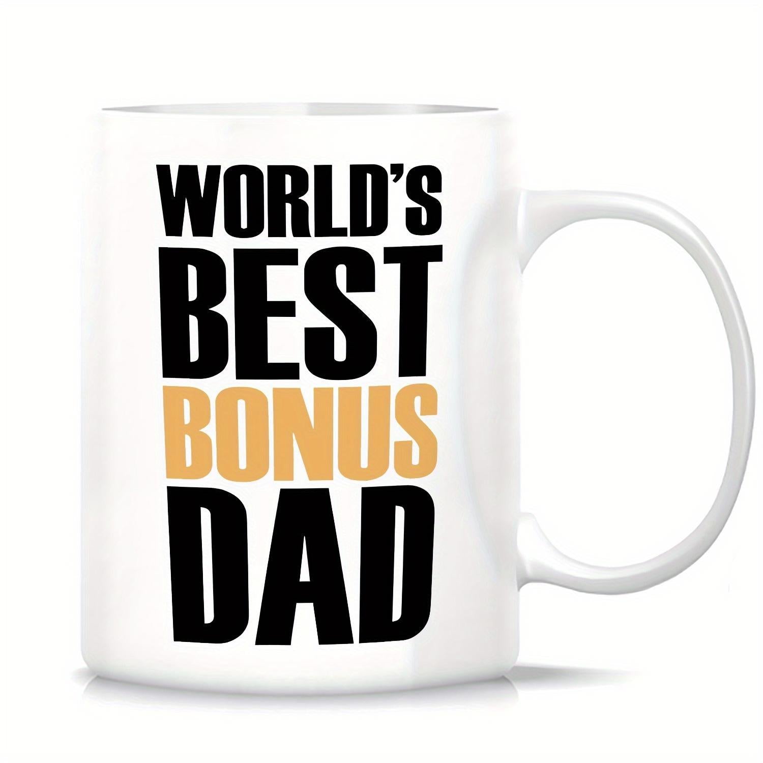 Tailorly White Ceramic 11 oz Mug - Worlds Best Bonus Dad Classic White Minimalist Surface Featuring Bold Stylish Modern Typography Mug