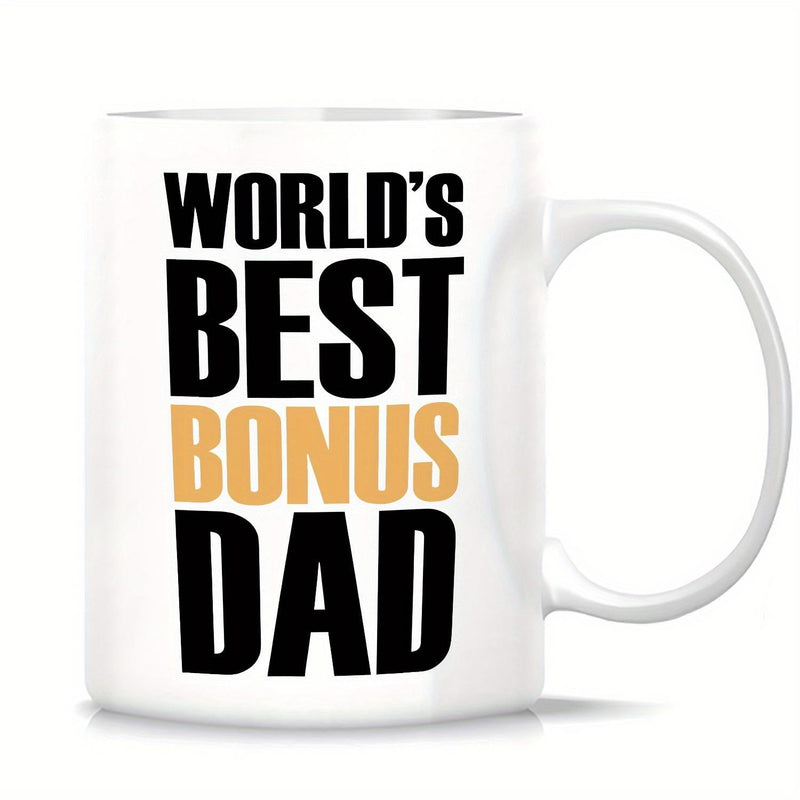 Tailorly White Ceramic 11 oz Mug - Worlds Best Bonus Dad Classic White Minimalist Surface Featuring Bold Stylish Modern Typography Mug