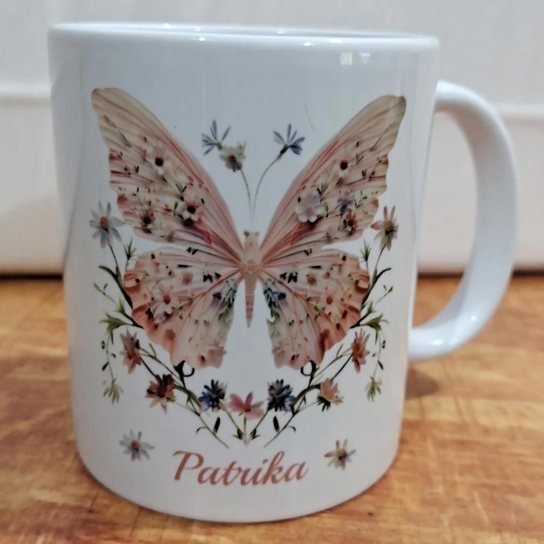 Tailorly White Ceramic 11 oz Mug - Patrika Vintage Floral Patterns Inside Delicate Wings Surrounded By Flowers Butterfly