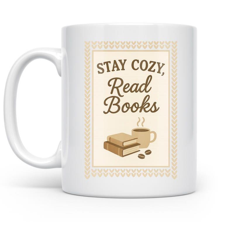 Tailorly White Ceramic 11 oz Mug - Stay Cozy Read Books Stacked Vintage Hardcover Volumes Beside A Steaming Ceramic Coffee Cup Books