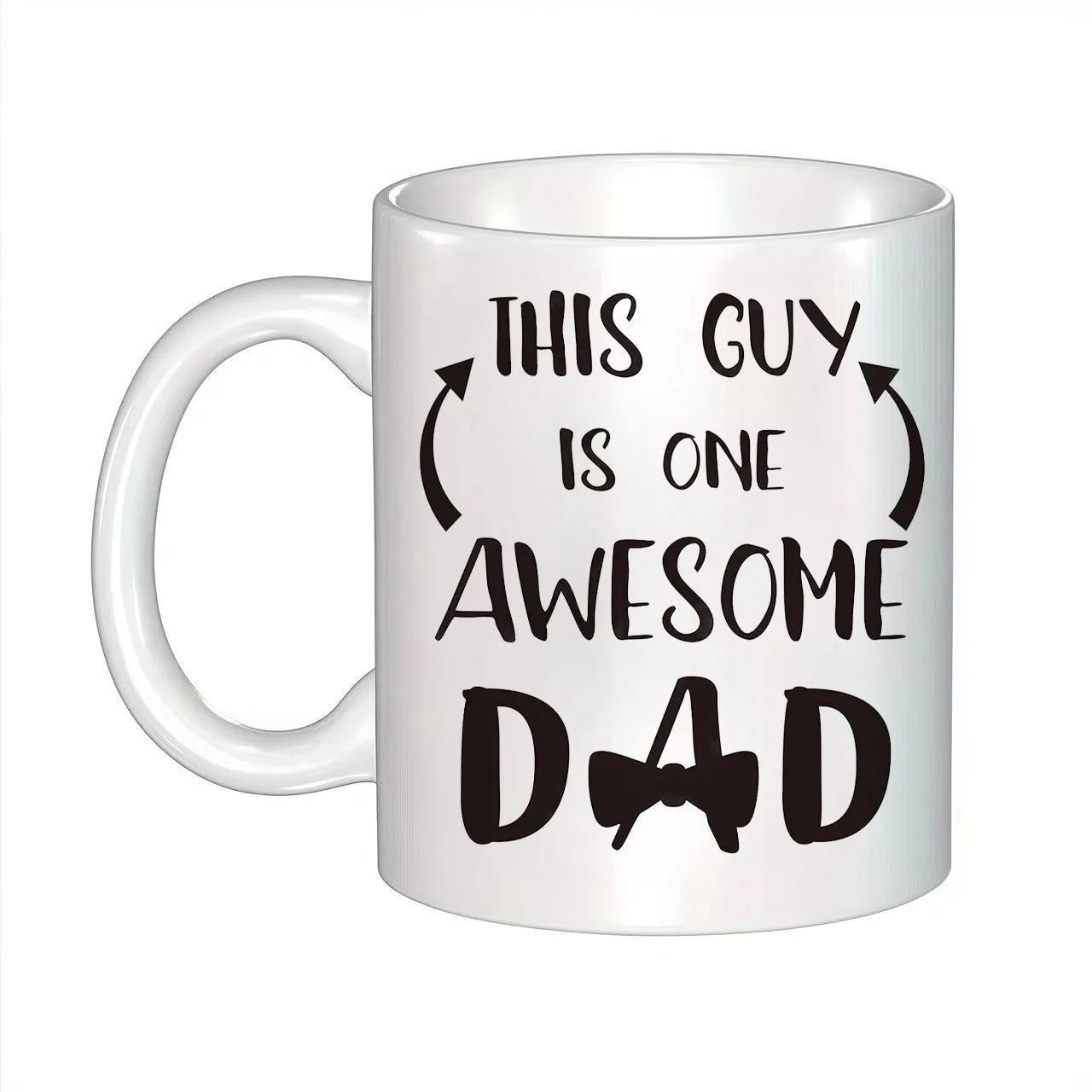 Tailorly White Ceramic 11 oz Mug - This Guy Is One Awesome Dad Minimalist Black Typography With Playful Arrows And Elegant Bow Tie Mug