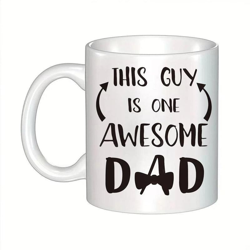 Tailorly White Ceramic 11 oz Mug - This Guy Is One Awesome Dad Minimalist Black Typography With Playful Arrows And Elegant Bow Tie Mug