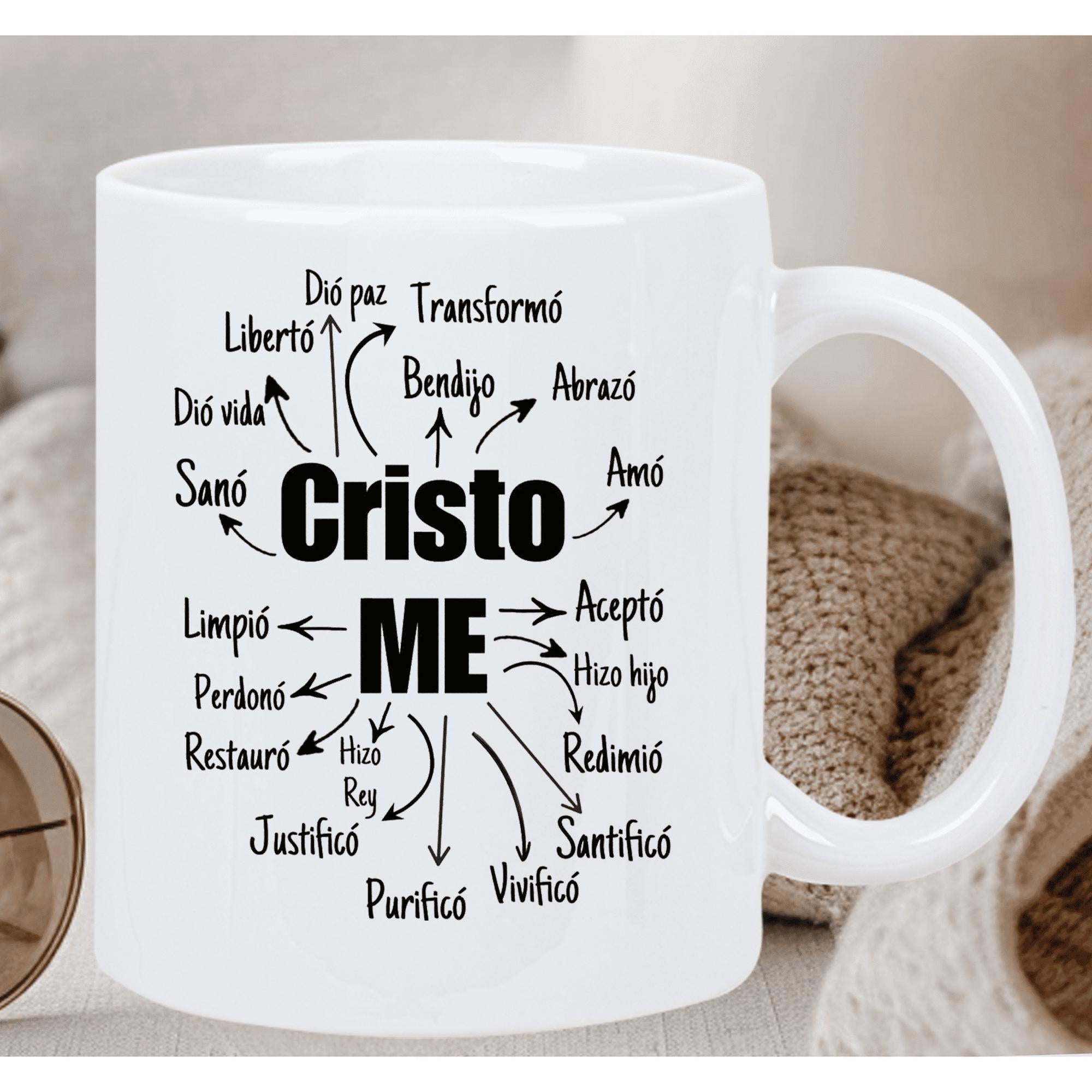 Tailorly White Ceramic 11 oz Mug - Me Circular Layout Featuring Radiating Arrows Connecting Central Bold Minimalist Text Diagram