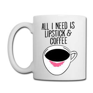 Tailorly White Ceramic 11 oz Mug - All I Need Is Lipstick Coffee Minimalist Hand Drawn Illustration With A Pink Smudge On A Small White Cup
