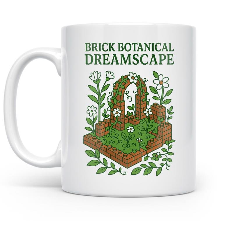 Tailorly White Ceramic 11 oz Mug - Brick Botanical Dreamscape Lush Green Vines Growing Over Ancient Rustic Ruined Brick Structure