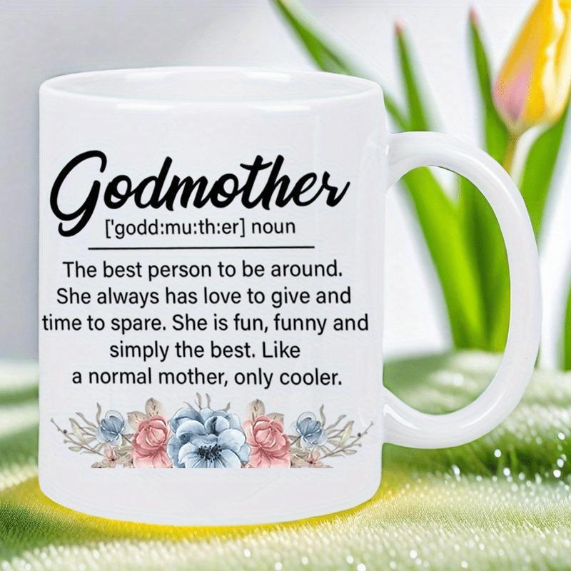 Tailorly White Ceramic 11 oz Mug - Godmother Delicate Colorful Watercolor Flowers Arranged Beneath Meaningful Heartfelt Dictionary Text Mug