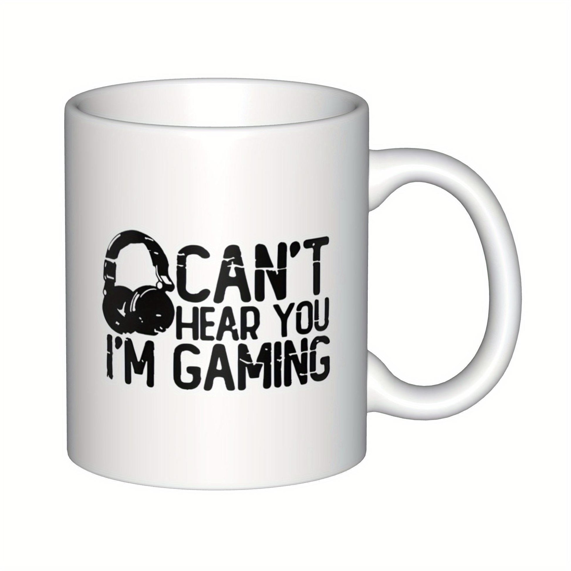 Tailorly White Ceramic 11 oz Mug - Can't Hear You I'm Gaming Distressed Black Headset Symbol With Vintage Style Typography Headphones