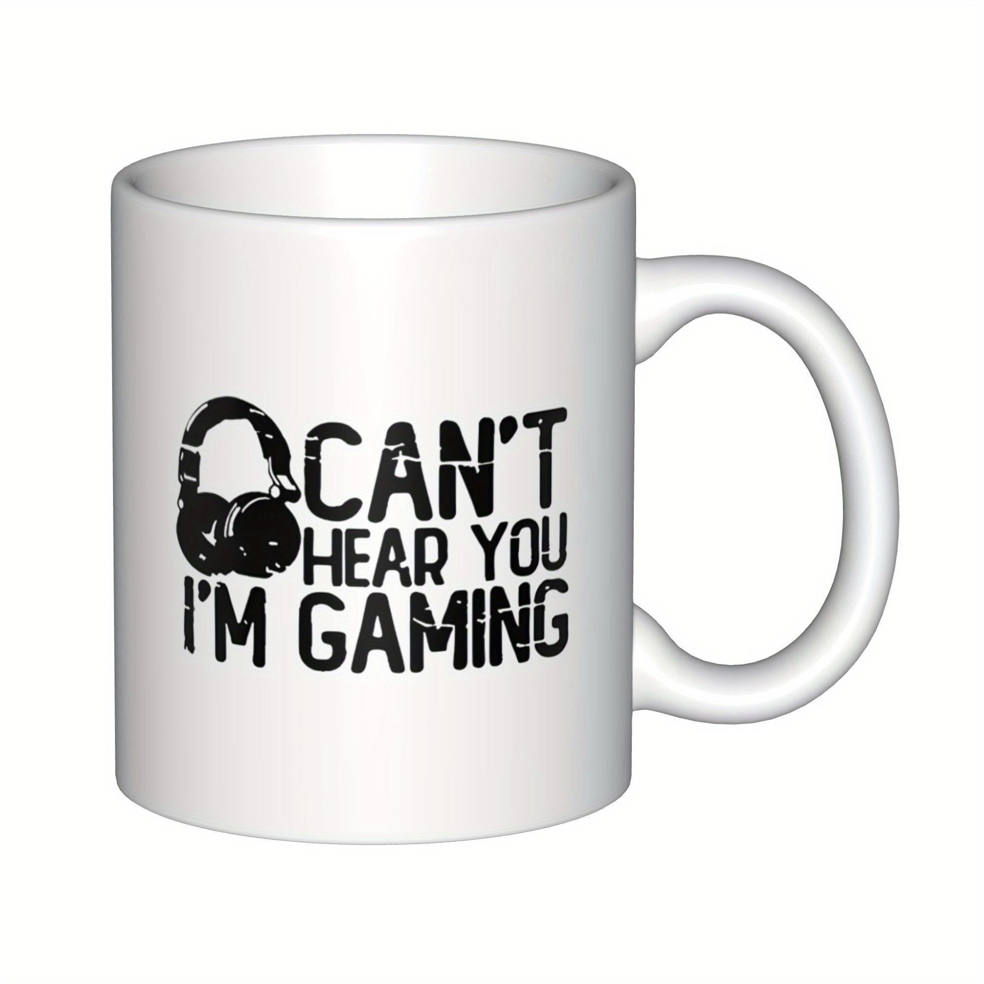 Tailorly White Ceramic 11 oz Mug - Can't Hear You I'm Gaming Distressed Black Headset Symbol With Vintage Style Typography Headphones