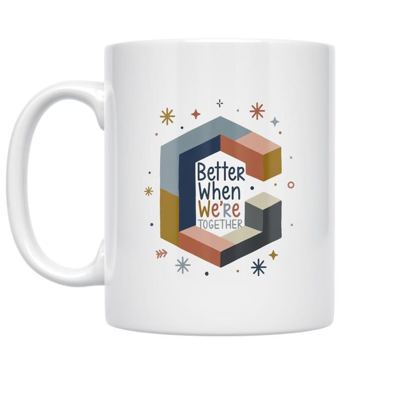 Tailorly White Ceramic 11 oz Mug - Better When Were Together Colorful Isometric Shape Featuring Small Sparkles And Radiant Stars Geometric Design