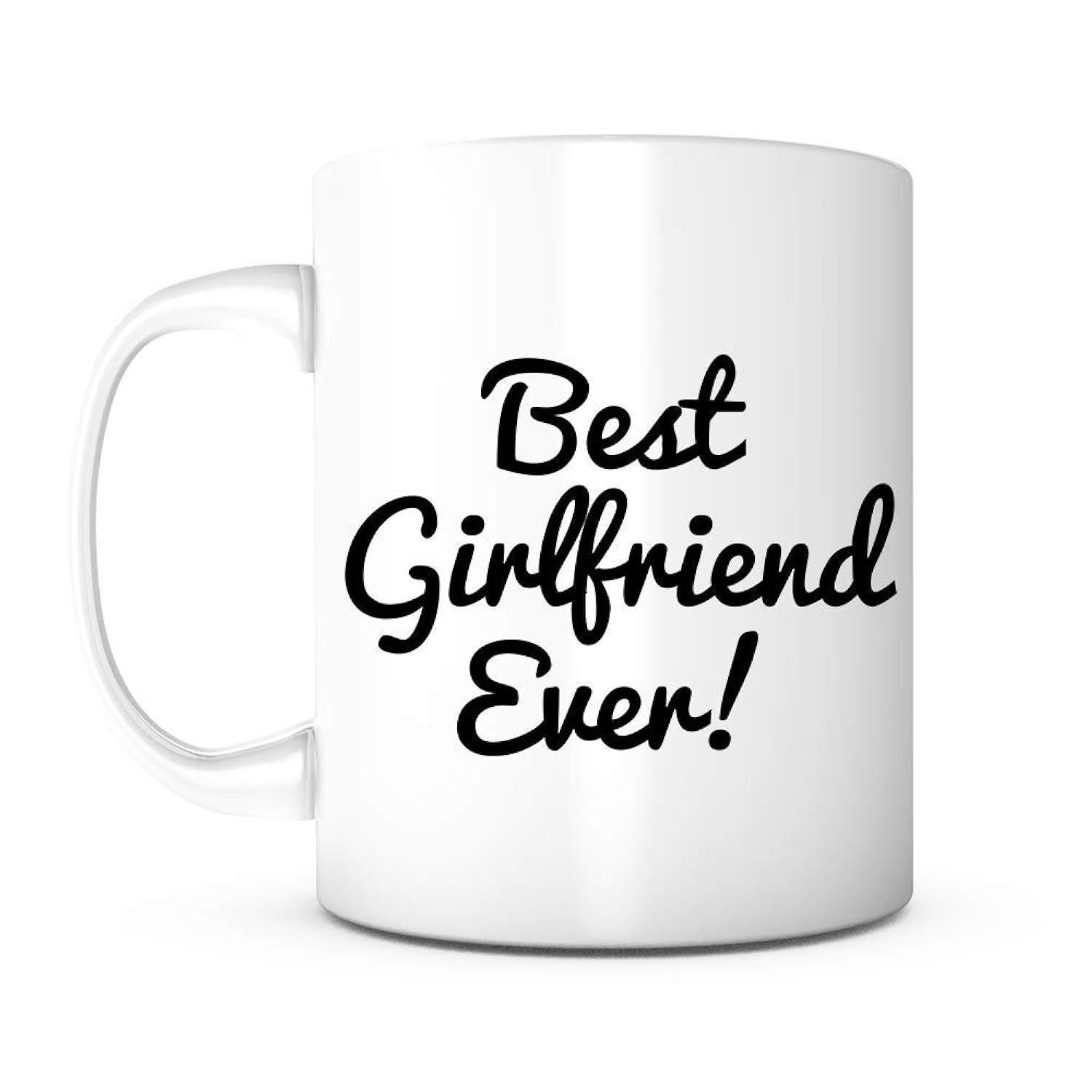 Tailorly White Ceramic 11 oz Mug - Best Girlfriend Ever Minimalist Glossy Ceramic Surface With Bold Black Cursive Calligraphy Mug