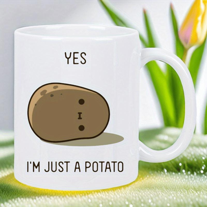 Tailorly White Ceramic 11 oz Mug - Yes Im Just A Potato Cute Simple Brown Oval Character Resting Quietly In Minimalist Style Potato
