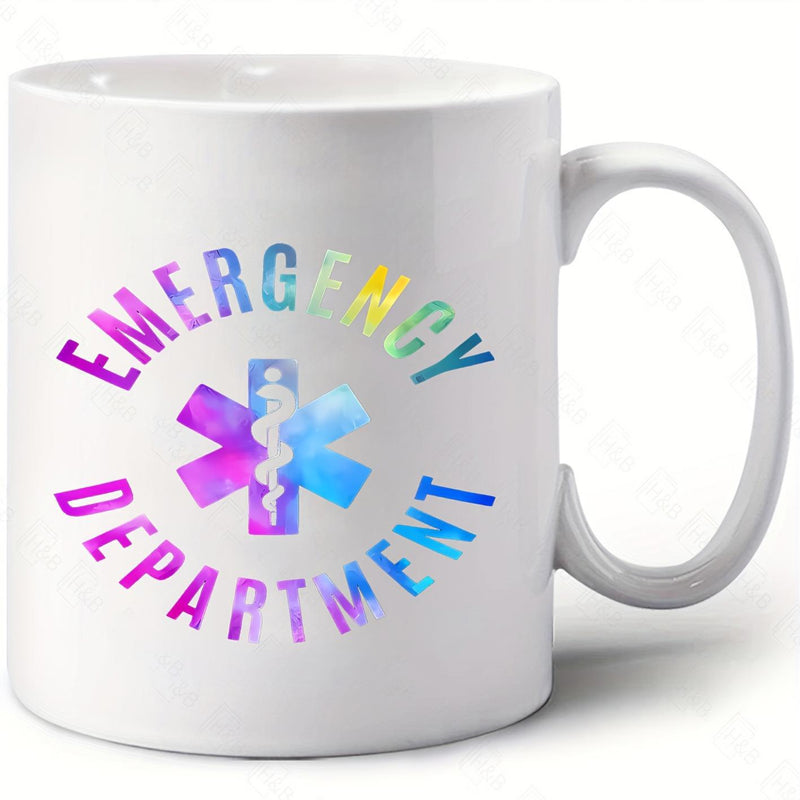 Tailorly White Ceramic 11 oz Mug - Emergency Department Vibrant Iridescent Gradient Star Of Life Medical Rescue Symbol Star