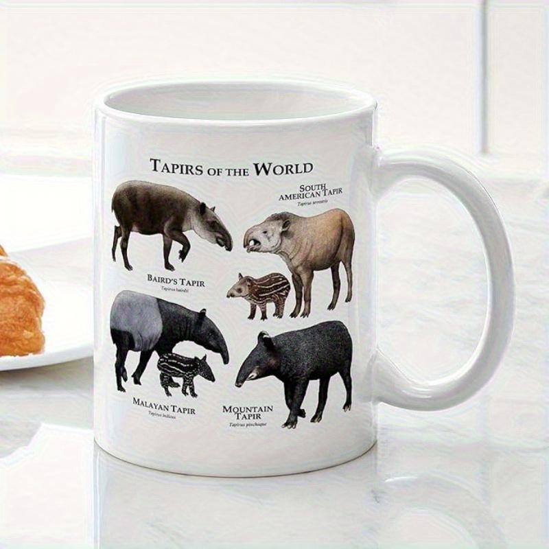 Tailorly White Ceramic 11 oz Mug - Tapirs Of The World Detailed Scientific Illustrations Of Various Species Across A Minimalist Canvas Tapir