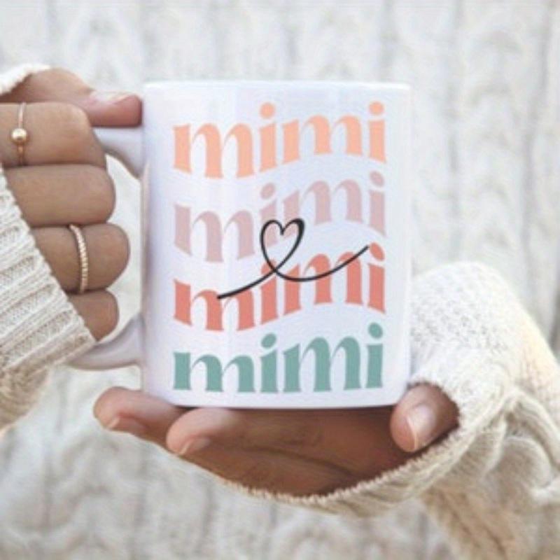 Tailorly White Ceramic 11 oz Mug - Mimi Retro Wavy Style With Minimalist Heart Line Over Pastel Letters Mug