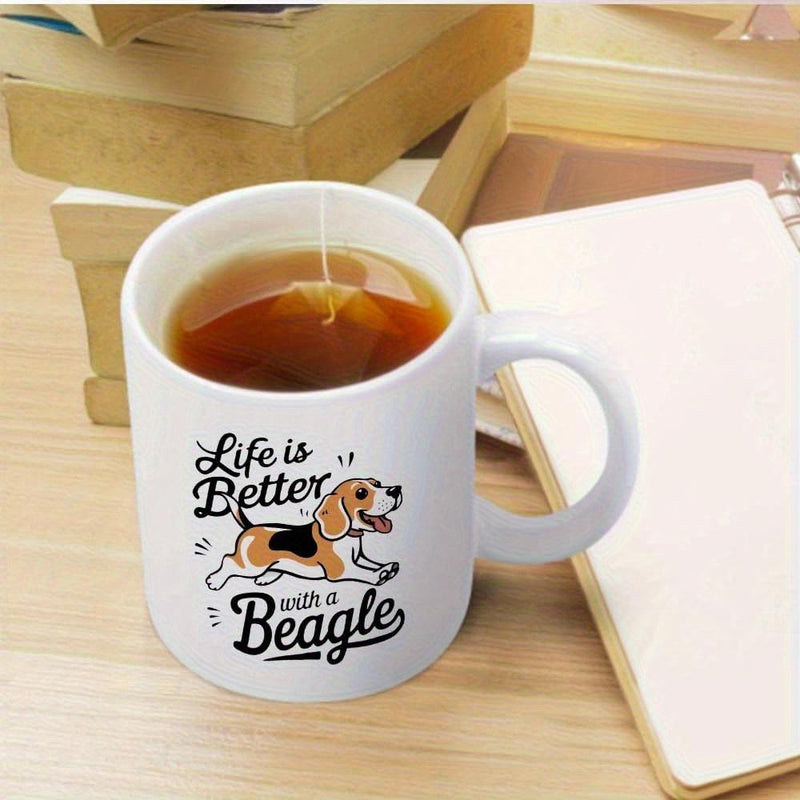 Tailorly White Ceramic 11 oz Mug - Life Is Better With A Beagle Happy Small Hound Running Gracefully Across A Pure White Surface Beagle