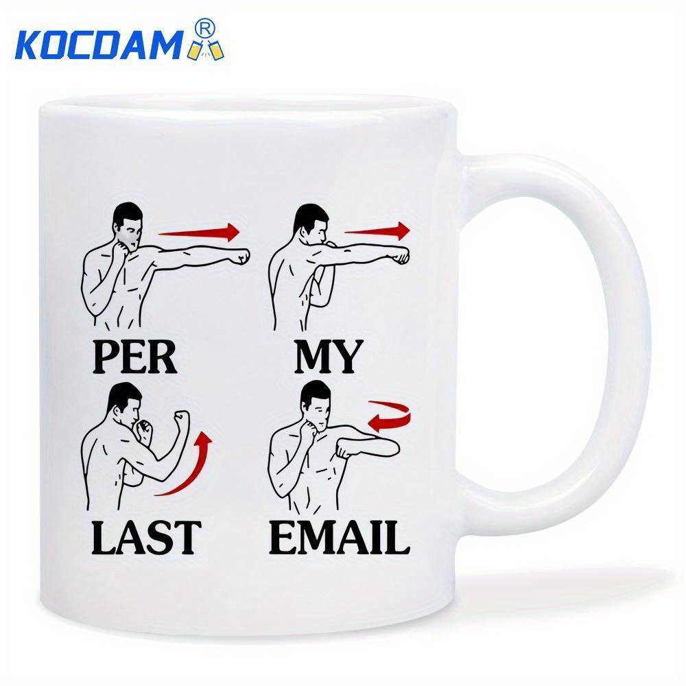 Tailorly White Ceramic 11 oz Mug - Per My Last Email Powerful Fighter Throwing Punches Guided By Dynamic Red Motion Arrows Boxer