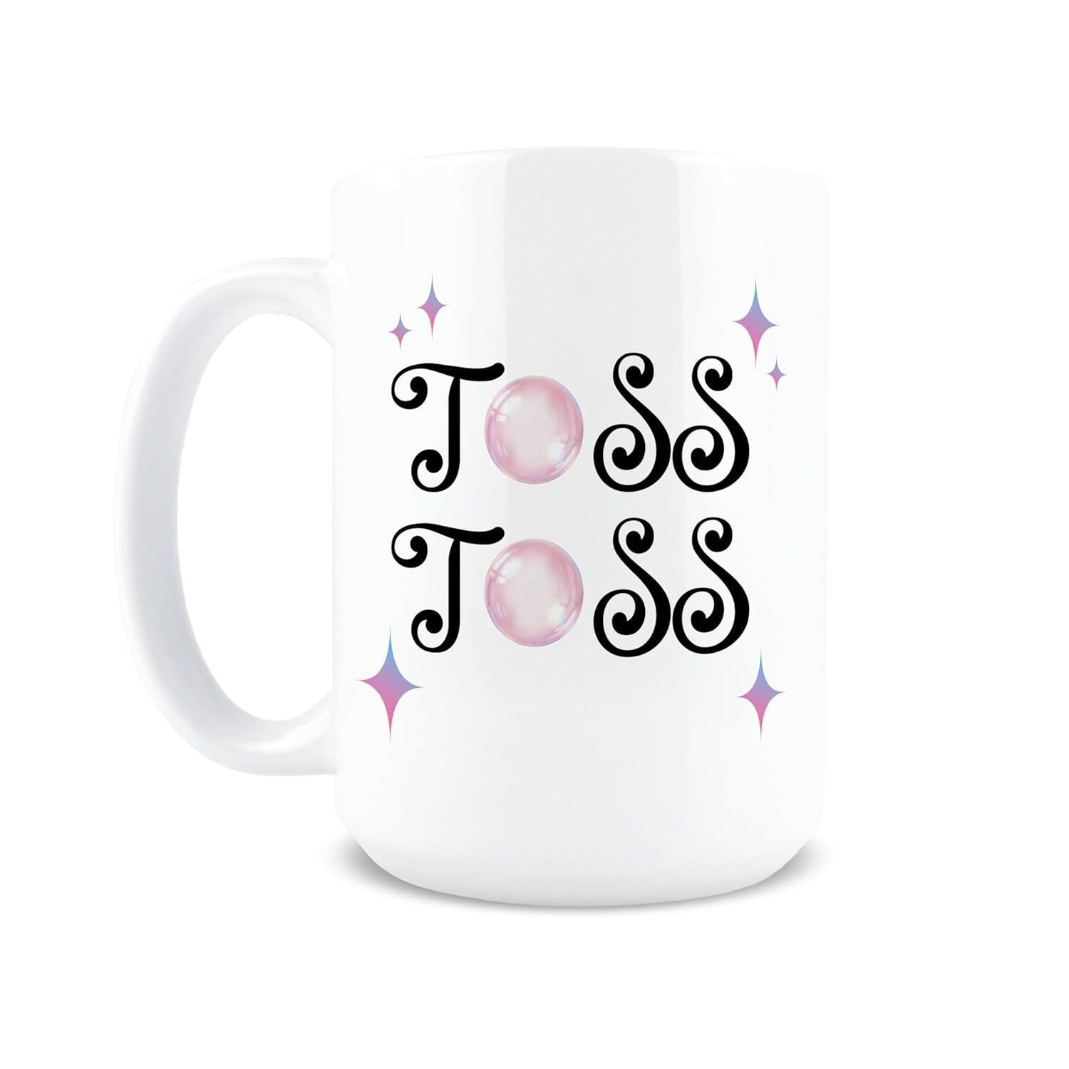 Tailorly White Ceramic 11 oz Mug - Toss Toss Floating Pink Bubbles With Twinkling Purple Stars And Swirly Font Mug