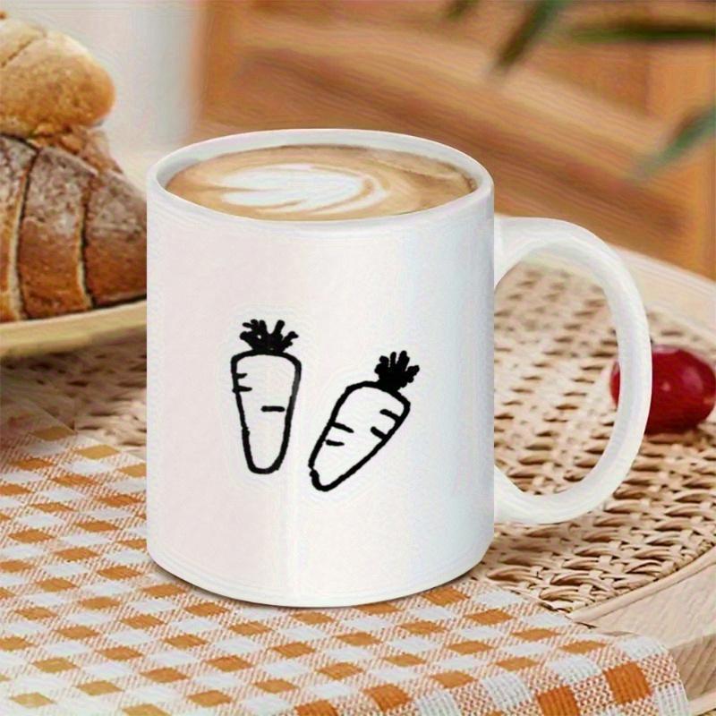 Tailorly White Ceramic 11 oz Mug - Hand Drawn Black Outlined Vegetable Icons Minimalist Healthy Garden Aesthetic Carrot