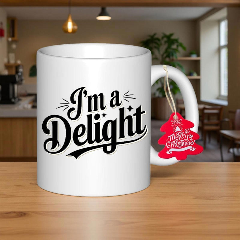 Tailorly White Ceramic 11 oz Mug - Im A Delight Elegant Ceramic Coffee Cup Featuring Bold Script Typography And Decorative Accents Mug