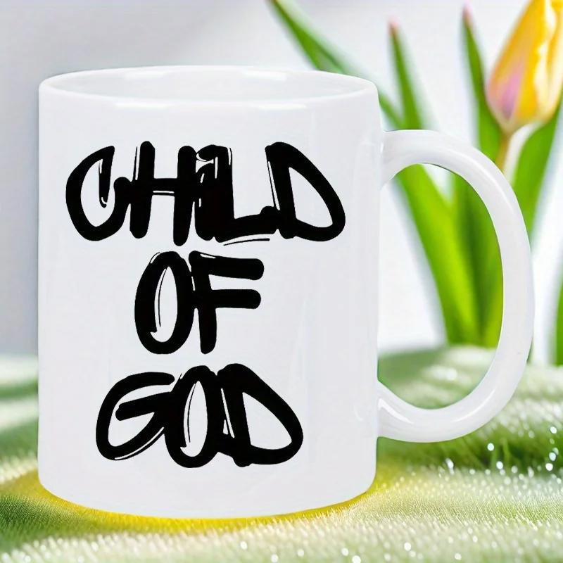 Tailorly White Ceramic 11 oz Mug - Child Of God Bold Black Artistic Script Lettering On Minimalist