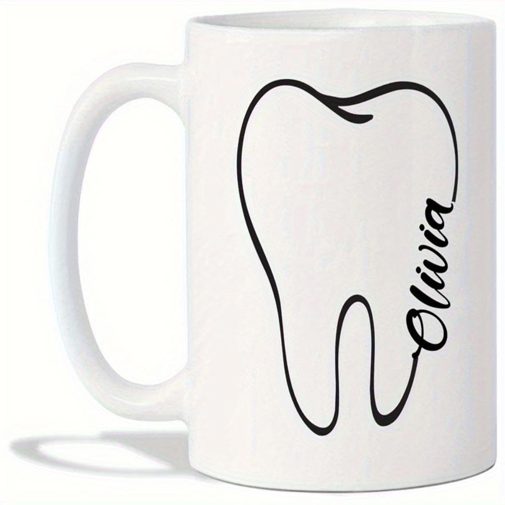 Tailorly White Ceramic 11 oz Mug - Olivia Minimalist Artistic Black Line Drawing Of A Healthy Human Molar Tooth