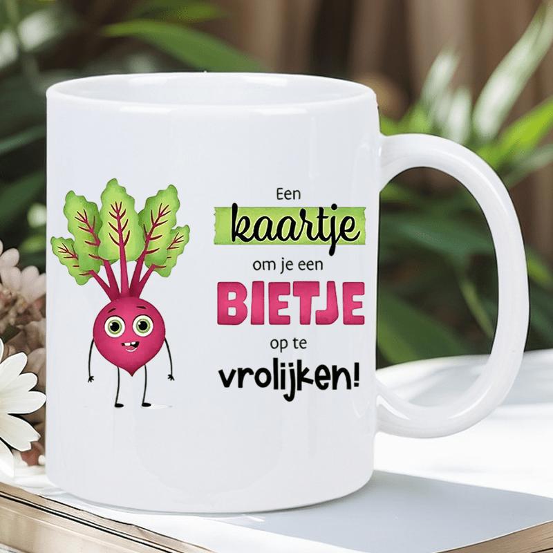Tailorly White Ceramic 11 oz Mug - Whimsical Cartoon Vegetable Character Smiling With Vibrant Green Leaves And Body Beetroot