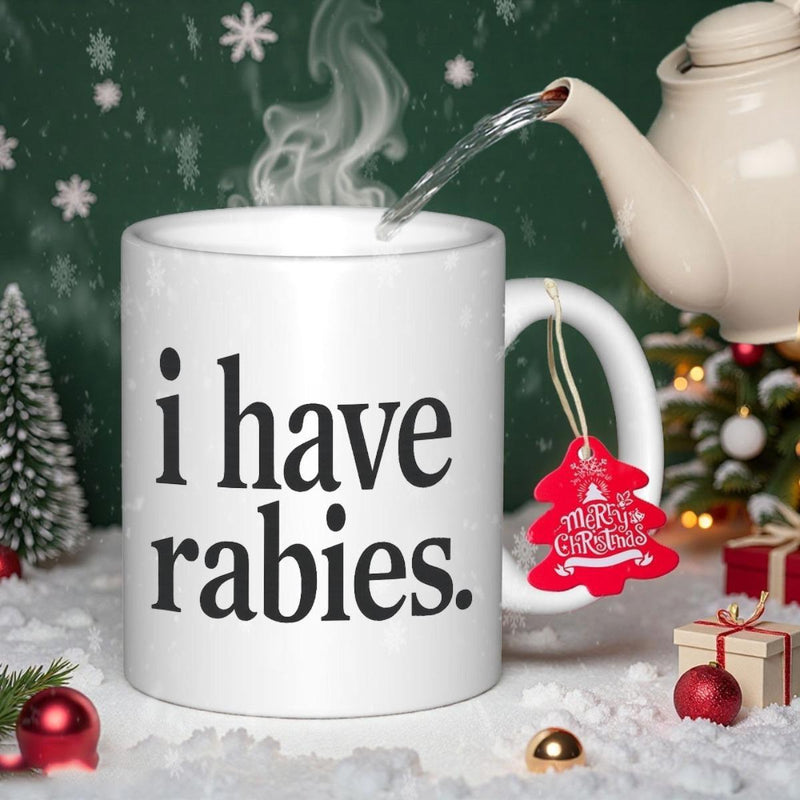 Tailorly White Ceramic 11 oz Mug - I Have Rabies Minimalist White Ceramic Vessel With Bold Printed Serif Lettering Mug