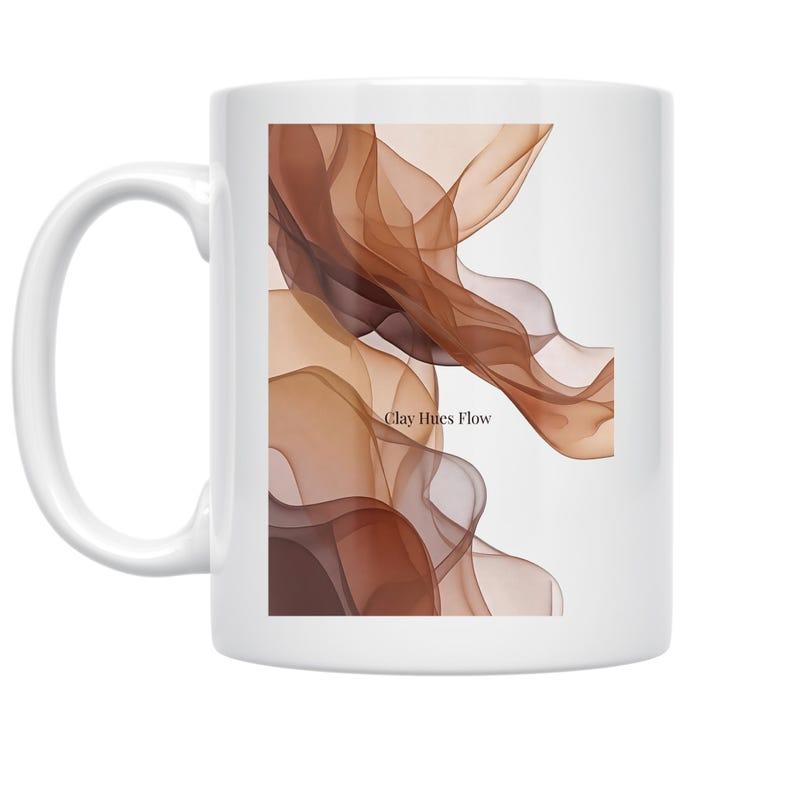 Tailorly White Ceramic 11 oz Mug - Go With Flow Abstract Ethereal Flowing Patterns With Earthy Tones Of Brown Smoke